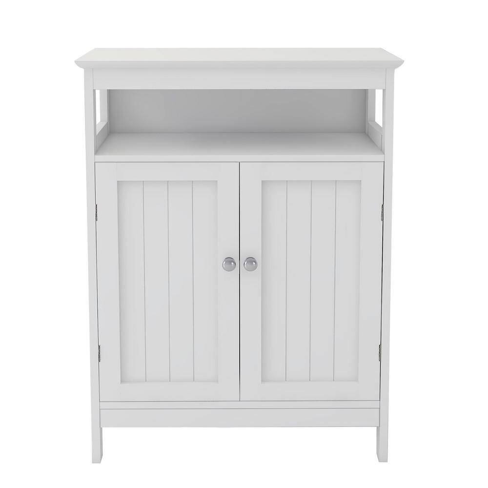Angle. Hivvago - 2-Door Bathroom Linen Cabinet with Storage Shelf in White Wood Finish - White.