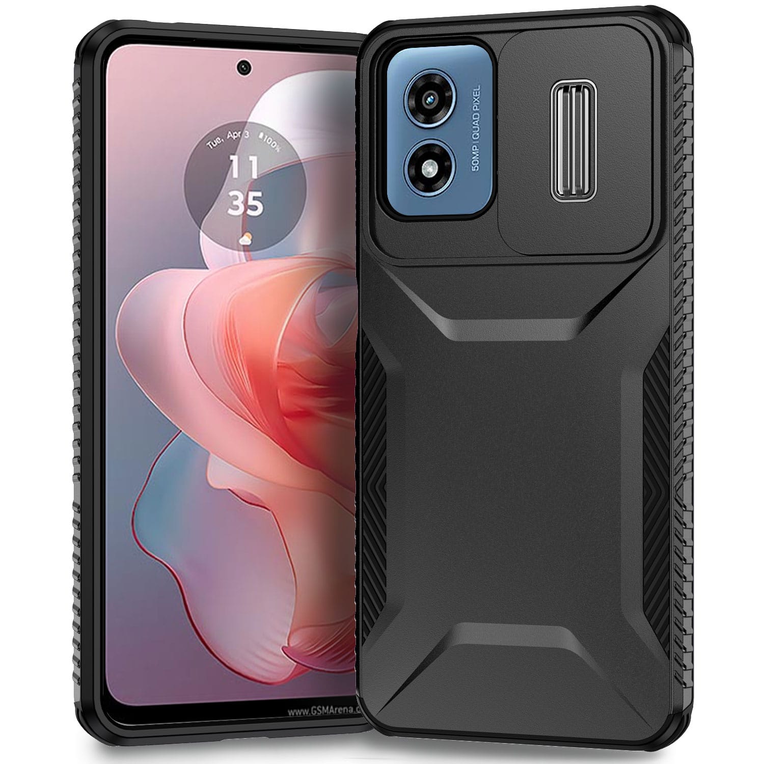 UUCOVER - For Motorola Moto G Play (2024) 4G Dual Layer Case with Slide Camere Lens Cover, Anti-slip Bumper Drop Protection Shell - Black