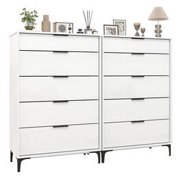 Gymax - 2PCS Freestanding 5-drawer Dresser w/Sturdy Metal Legs Interlock System - White