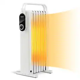 Costway - 1500W Electric Space Heater Oil Filled Radiator Heater W/ Foldable Rack - White