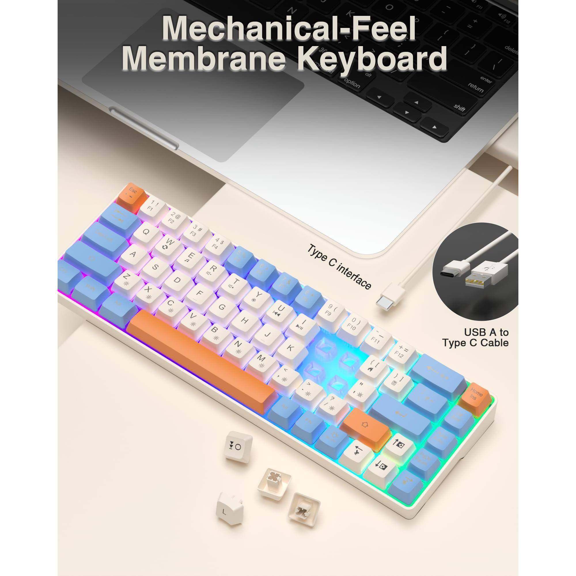 Mechanical-Feel Membrane Keyboard

Type C Interface

USB A to Type C Cable