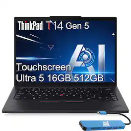 Lenovo - Refurbished Excellent - Upgraded - ThinkPad T14 Gen5 Laptop - 14" FHD+ Touchscreen- Intel Core Ultra 5 - 16GB RAM - 512GB SSD – Fingerprint– Win 11 Pro - Black