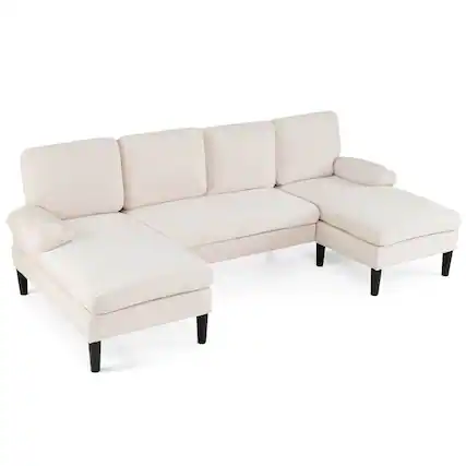Front. Costway - Costway Sectional Couch, U-shaped Sofa with Double Chaise, Padded Pillow Armrests for Home - Beige.