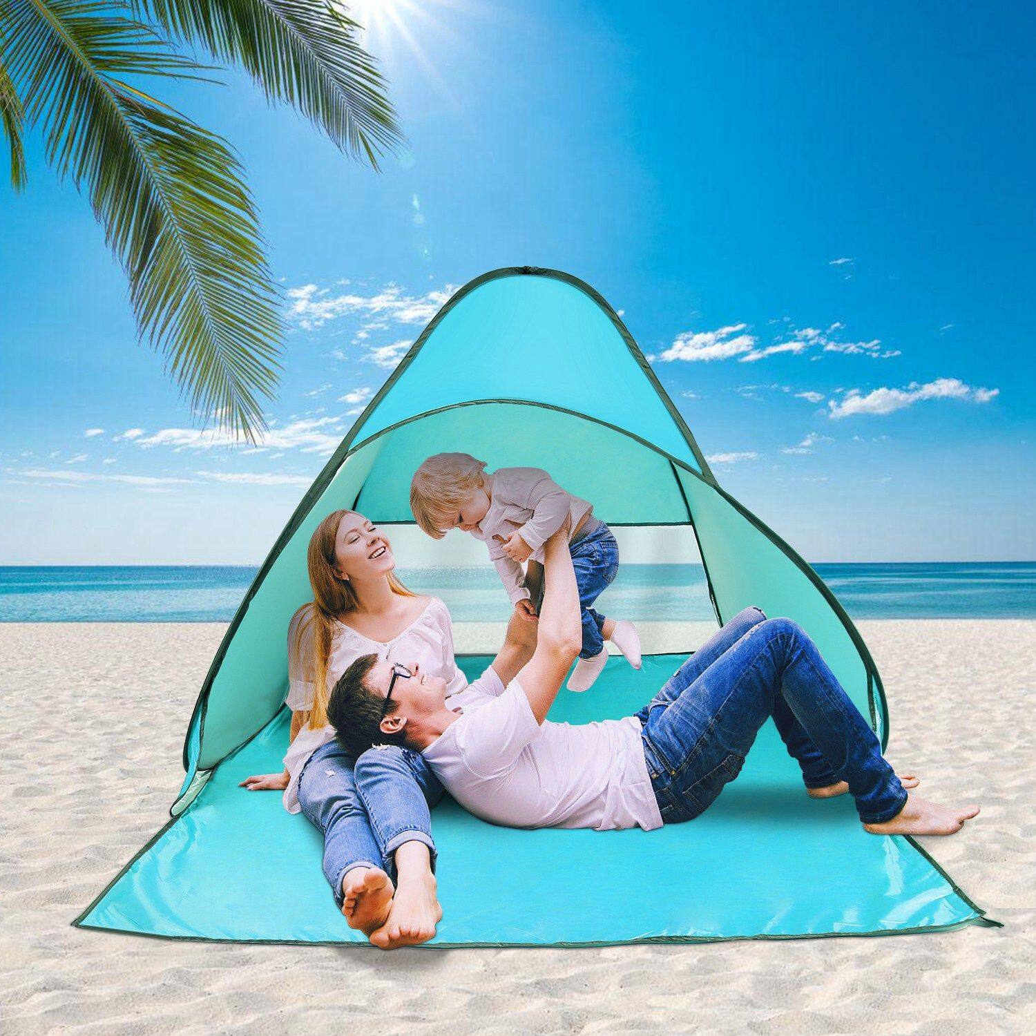 Alt View 4. Loheer - Loheer Pop Up Beach Tent UV Protection Sun Shade Shelter Water Resistant Portable Canopy Green - Green.