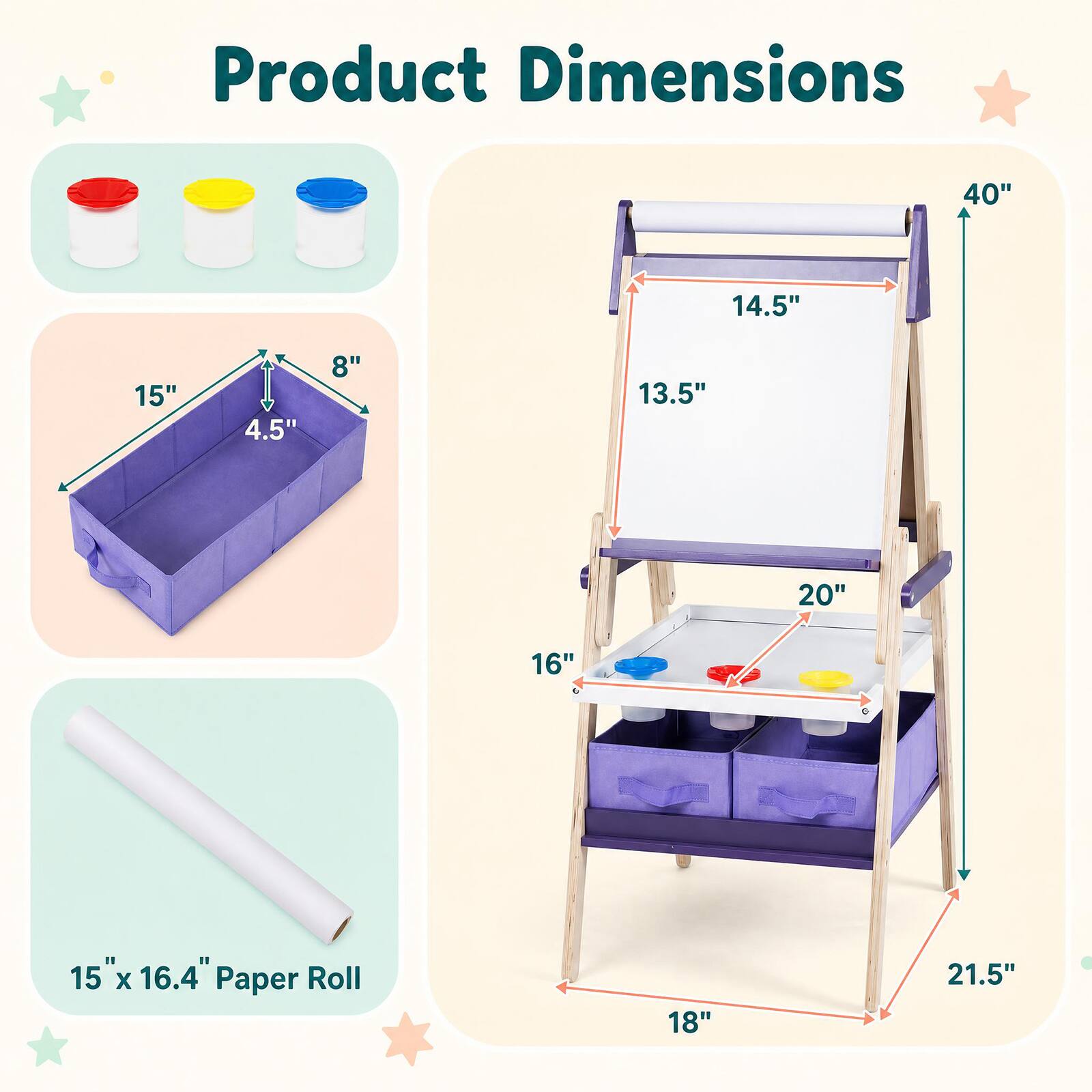Product Dimensions

- 40"
- 14.5"
- 15"
- 4.5"
- 8"
- 13.5"
- 20"
- 16"
- 15" x 16.4" Paper Roll
- 18"
- 21.5"