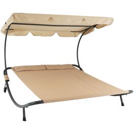 Sunnydaze - Modern Fabric Double Chaise Lounge Bed with Canopy - Beige