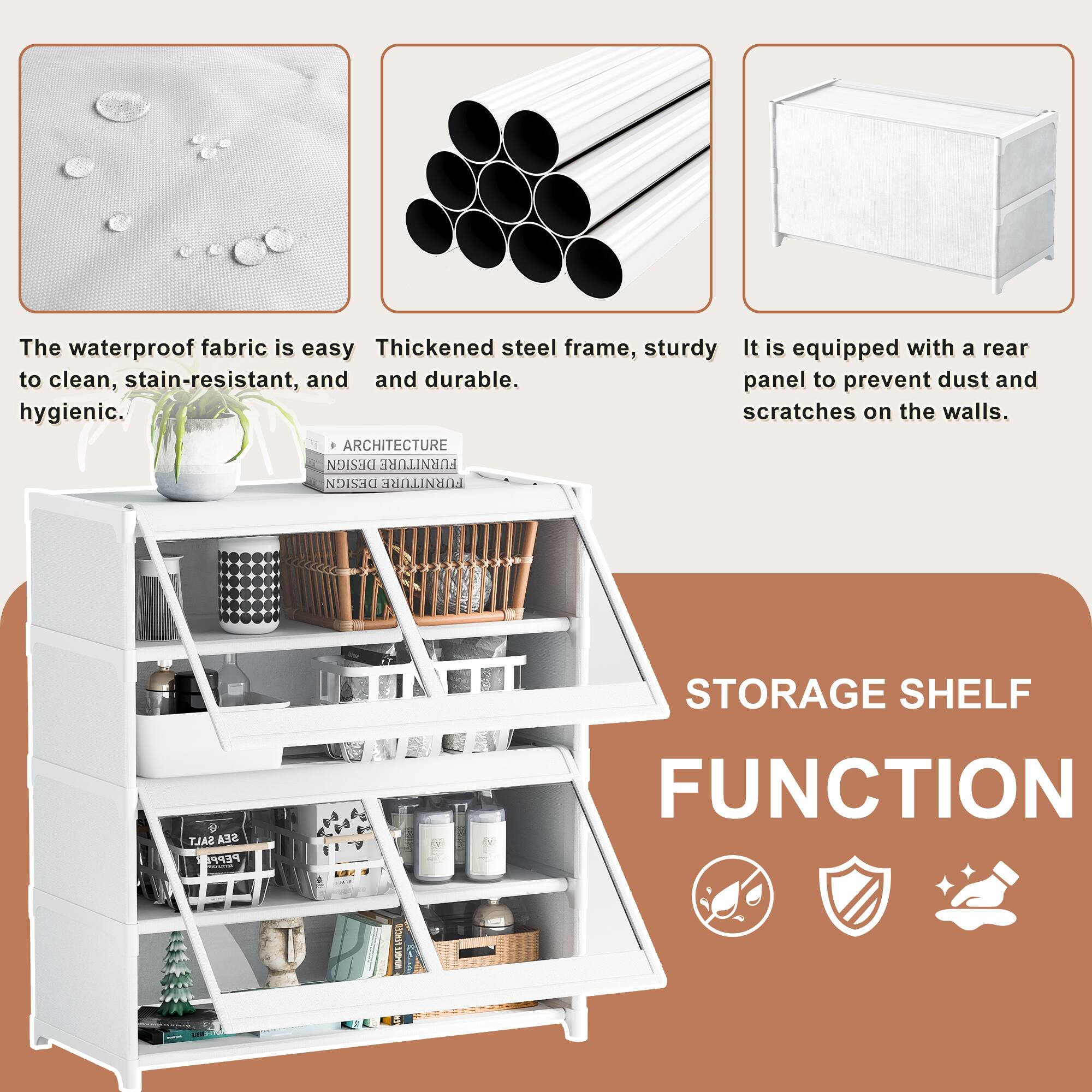 The waterproof fabric is easy to clean, stain-resistant, and hygienic.

Thickened steel frame, sturdy and durable.

It is equipped with a rear panel to prevent dust and scratches on the walls.

ARCHITECTURE DESIGN FURNITURE DESIGN FURNITURE SALT SEA PEPP

STORAGE SHELF FUNCTION