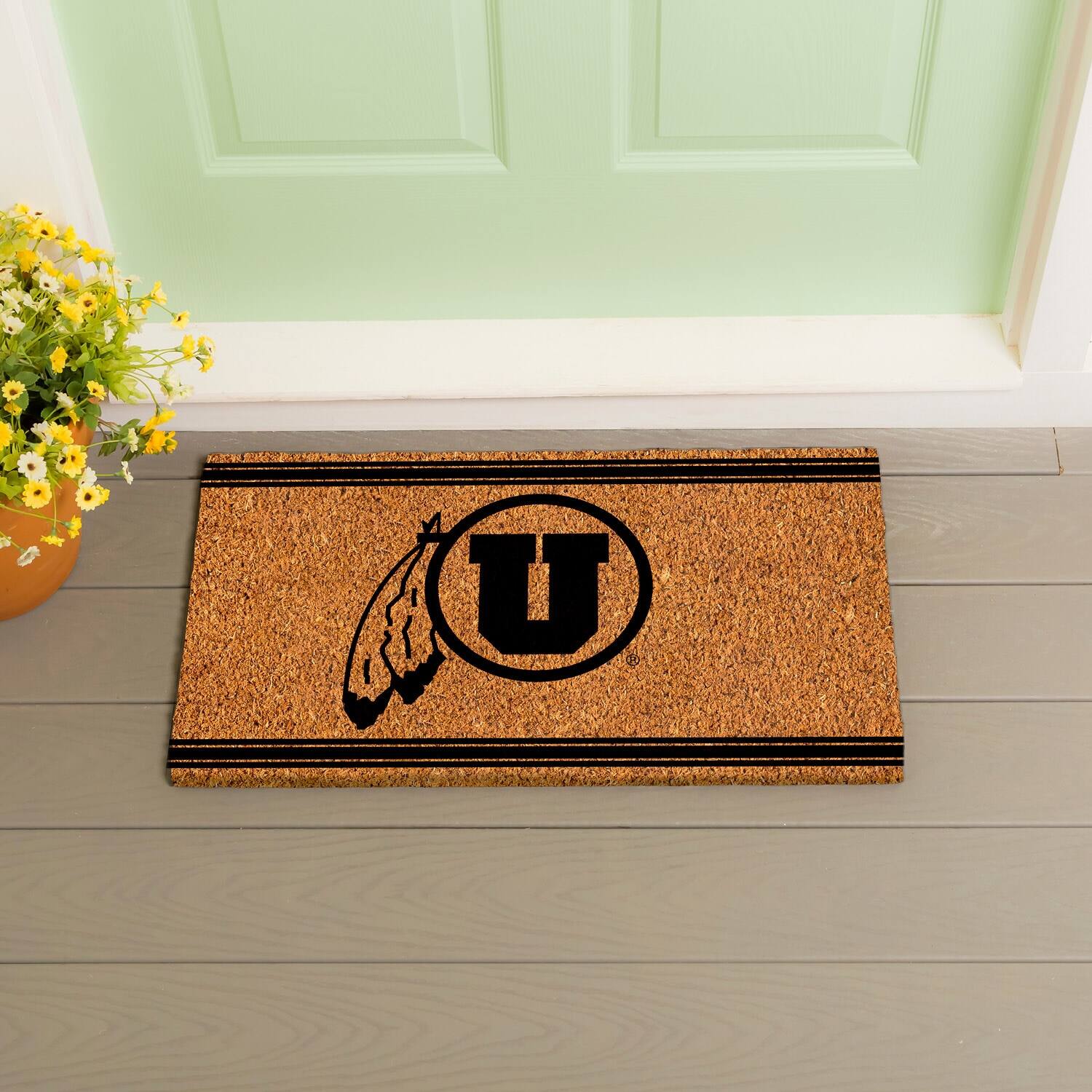 Alt View 1. Evergreen Enterprises - Utah Utes 16" x 28" Coir Logo Doormat - Multicolor.