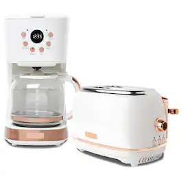 Haden - Heritage 2 Slice Wide Slot Toaster & 12 Cup Coffee Maker, Ivory & Copper - Ivory, Copper