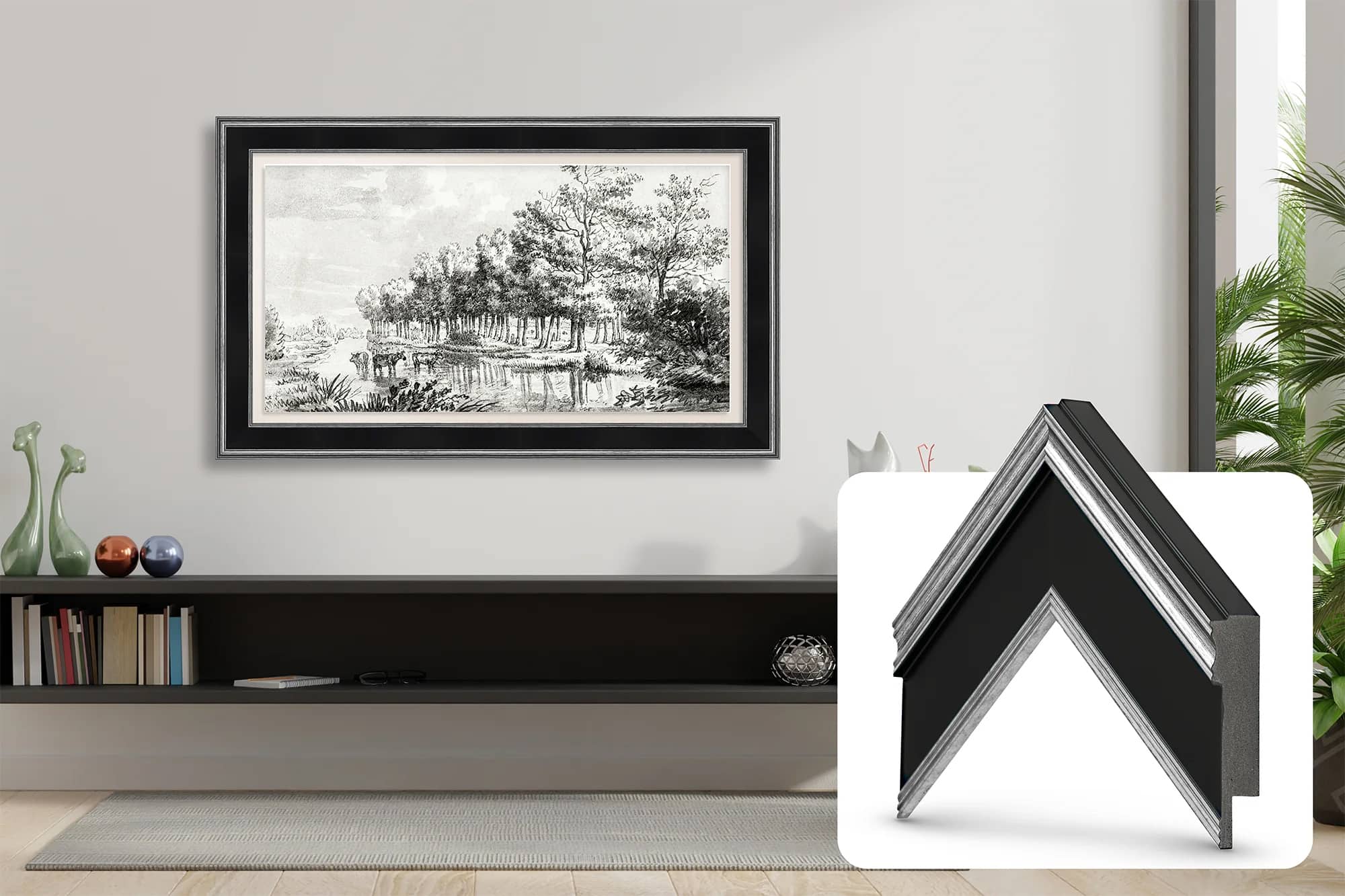 Deco TV Frames - Premiere Bezel for Samsung the Frame TV - 43" - Antique Silver & Black - Front_Zoom