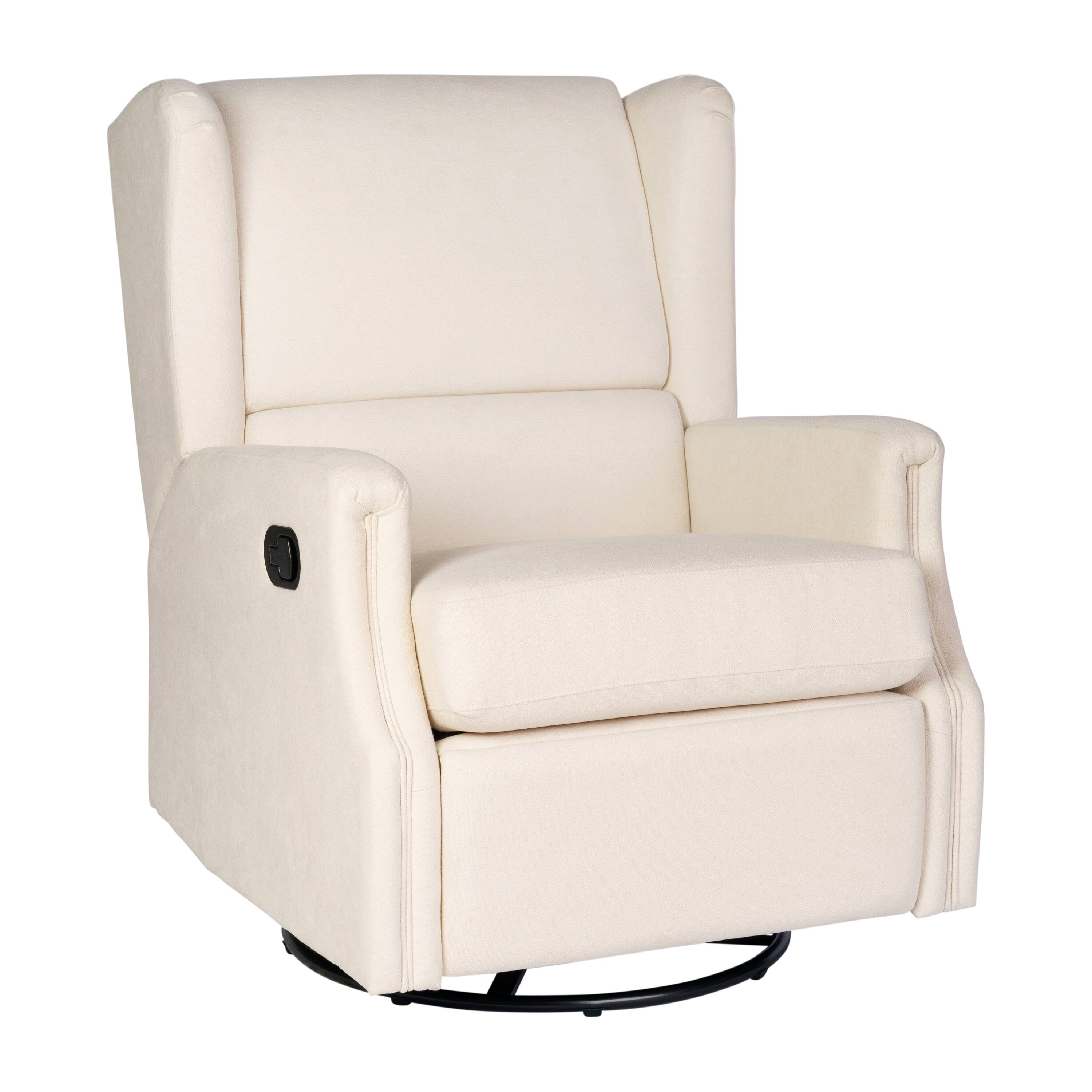 Front. Emma + Oliver - Wingback Manual Rocking Glider Recliner Chair with 360° Swivel - Cream.