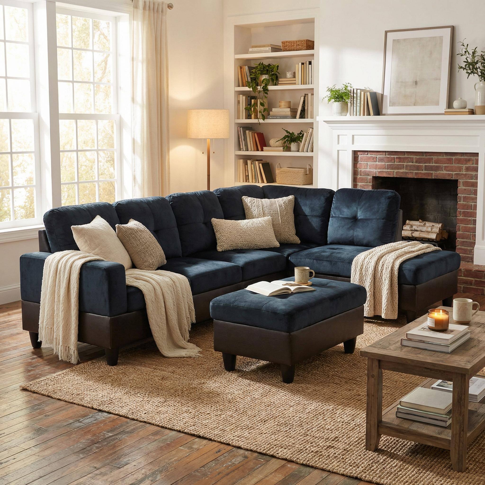 Alt View 2. Boyel Living - Atrovirens Lint Plush Sofa Solid Wood Frame Double Spring with Right Chaise Lounge - Dark Teal.