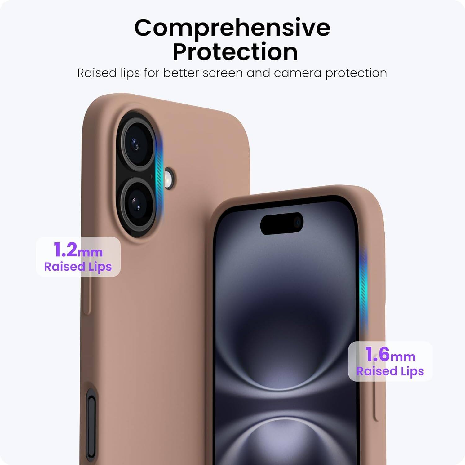 Comprehensive Protection
Raised lips for better screen and camera protection
1.2mm Raised Lips
1.6mm Raised Lips