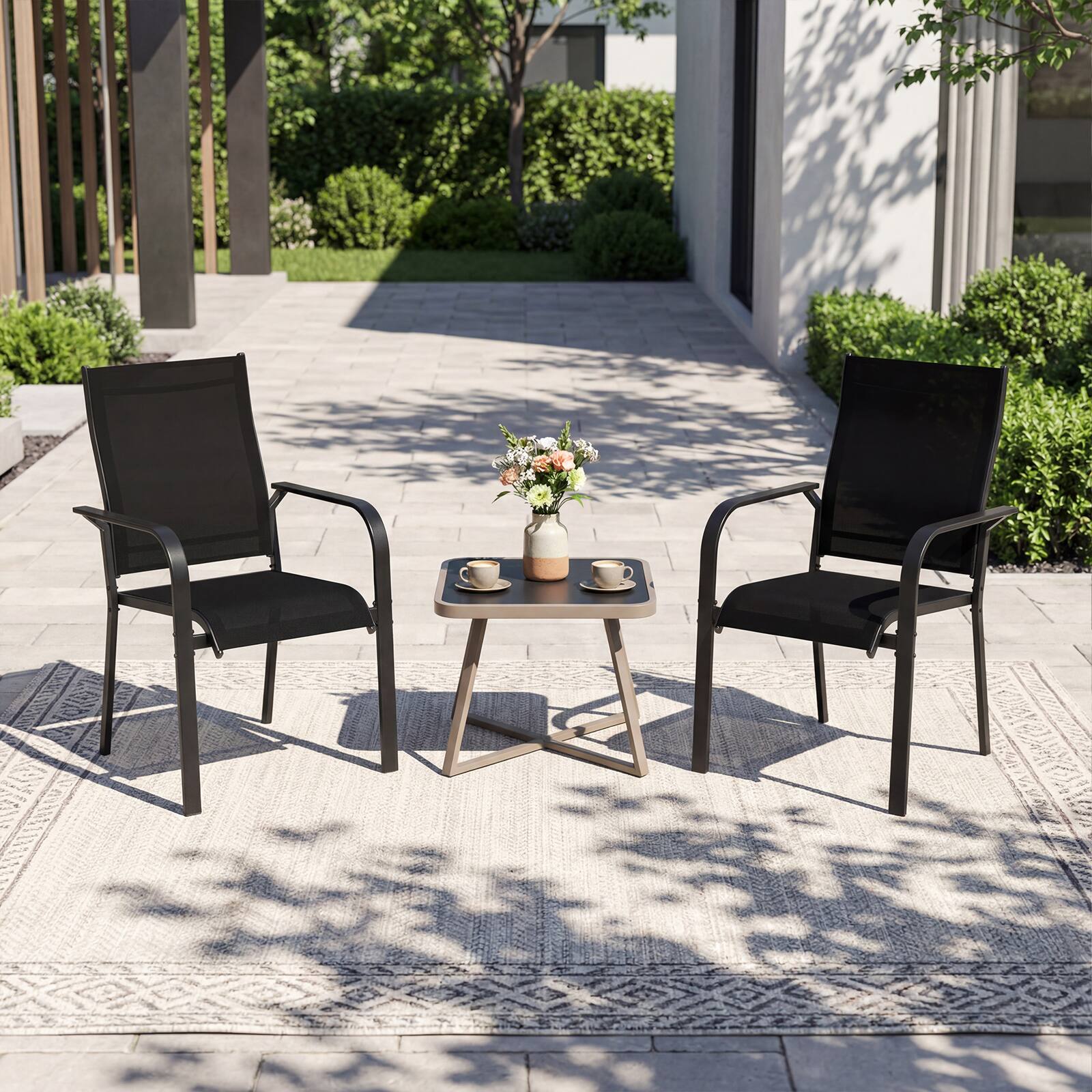 Alt View 3. Gymax - Gymax Patio Dining Chairs Set of 4 w/Metal Frame Breathable Mesh Fabric Backrest - Black.