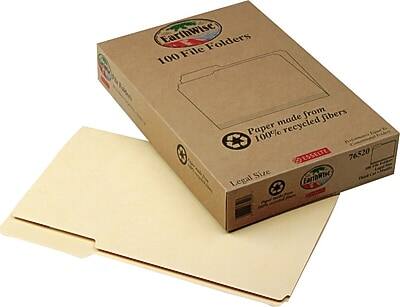 EarthWise Folders  
100 File Folders  
Paper made from 100% recycled fibers  
Legal Size  
76520  
EanWisc