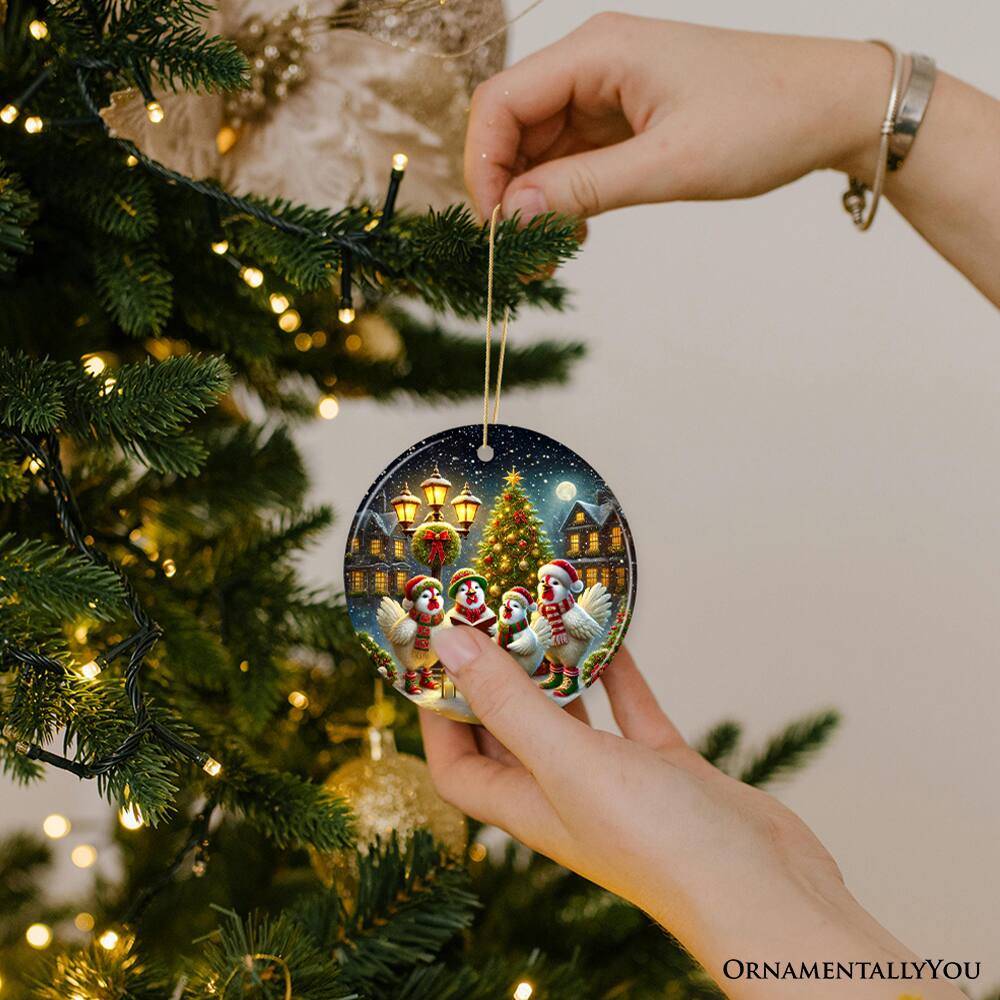 Alt View 1. OrnamentallyYou - Delightful Victorian Chicken Carolers Ornament Cozy Christmas Tree Decor Circle Version - Multi-colored.