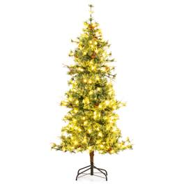 Gymax - 6 FT Pre-Lit Artificial Christmas Tree Cashmere Xmas Tree w/ 370 Pine Needles - Green