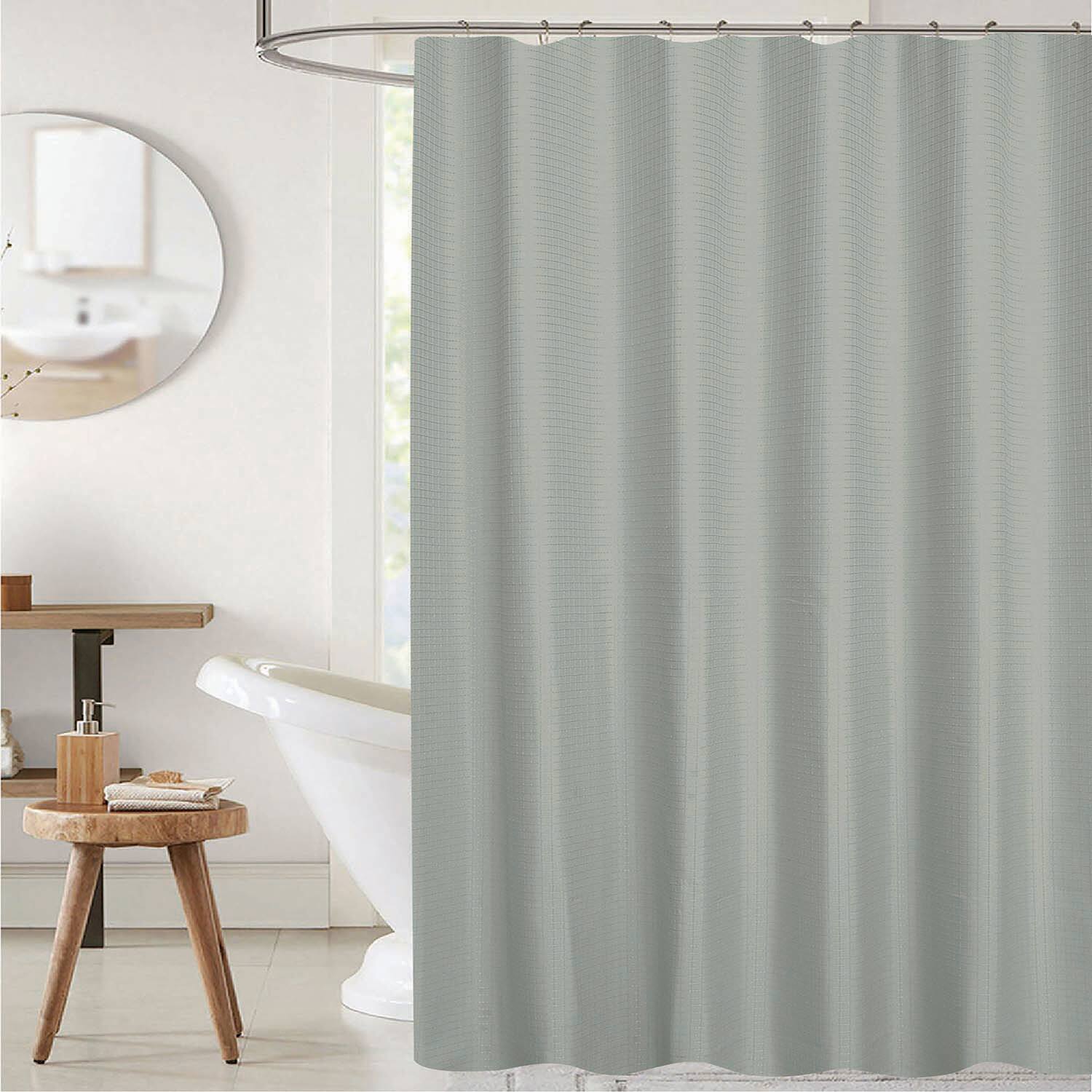 Left. RT Designers Collection - RT Designer Collection Bliss Waffle Shower Curtain 70" x 72" Grey - Grey.