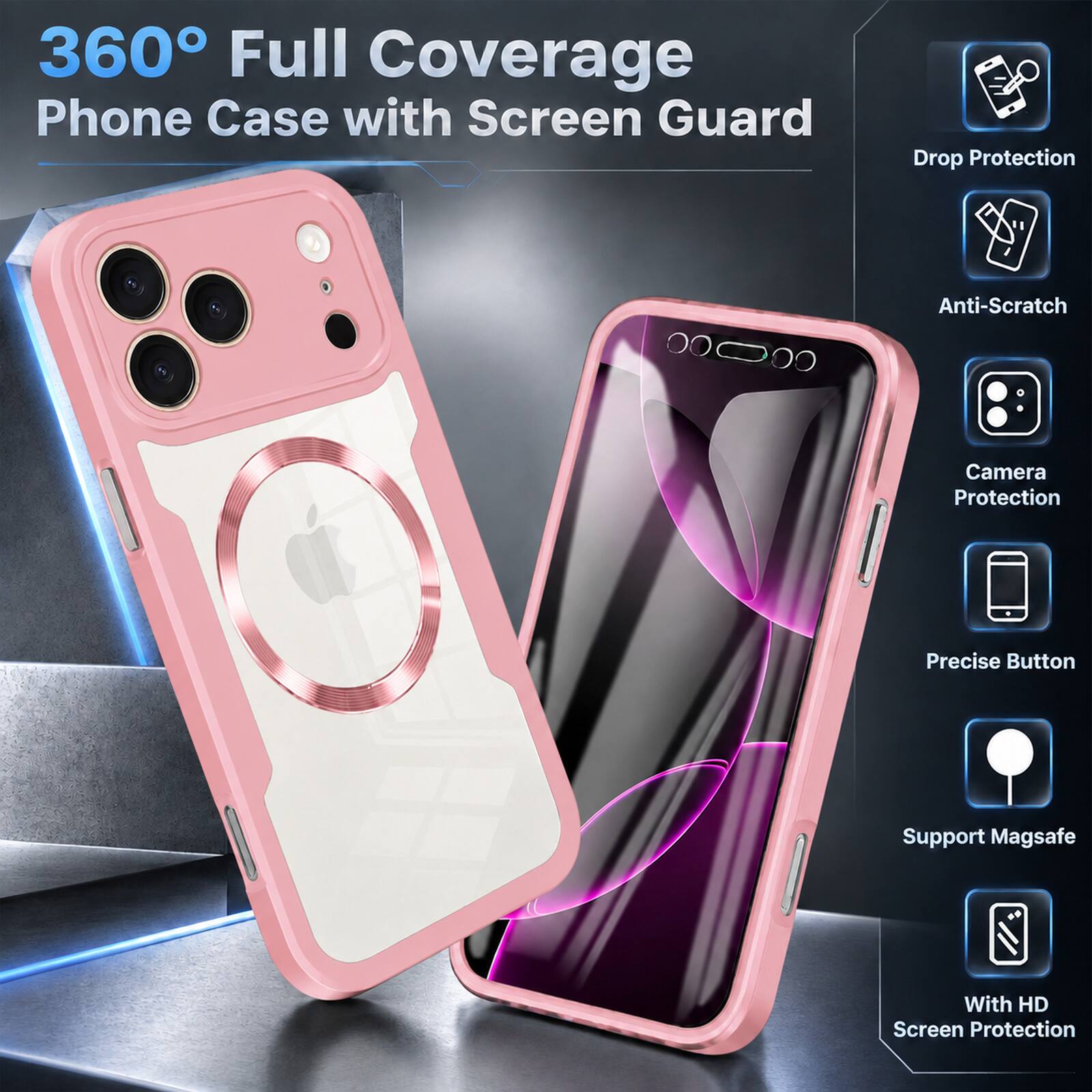 360° Full Coverage Phone Case with Screen Guard

- Drop Protection
- Anti-Scratch
- Camera Protection
- Precise Button
- Support Magsafe
- With HD Screen Protection