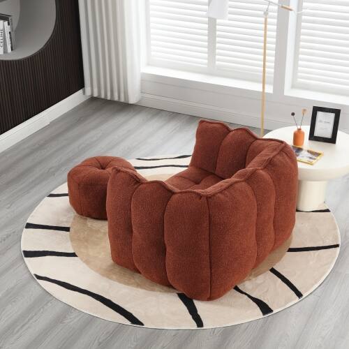 Back. GOODSILO - Premium Square Bean Bag Sofa with Footstool for Ultimate Relaxation in Living Room and Bedroom - Red+Brown.