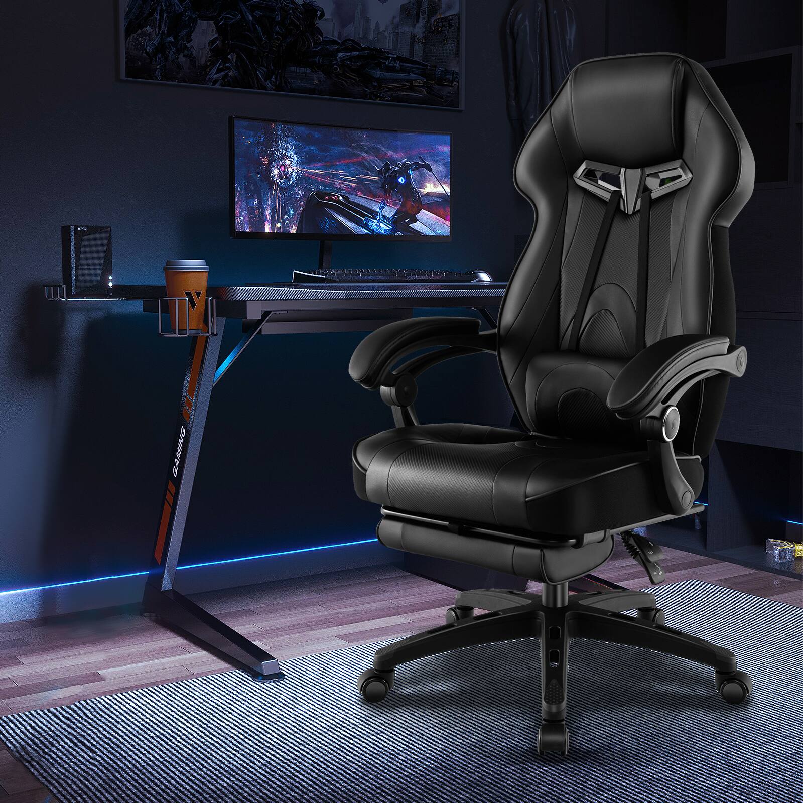 Alt View 8. Ecooso - Office Chair Racing Style Gaming Chair with Footrest and Adjustable Lumbar Pillow - Black.