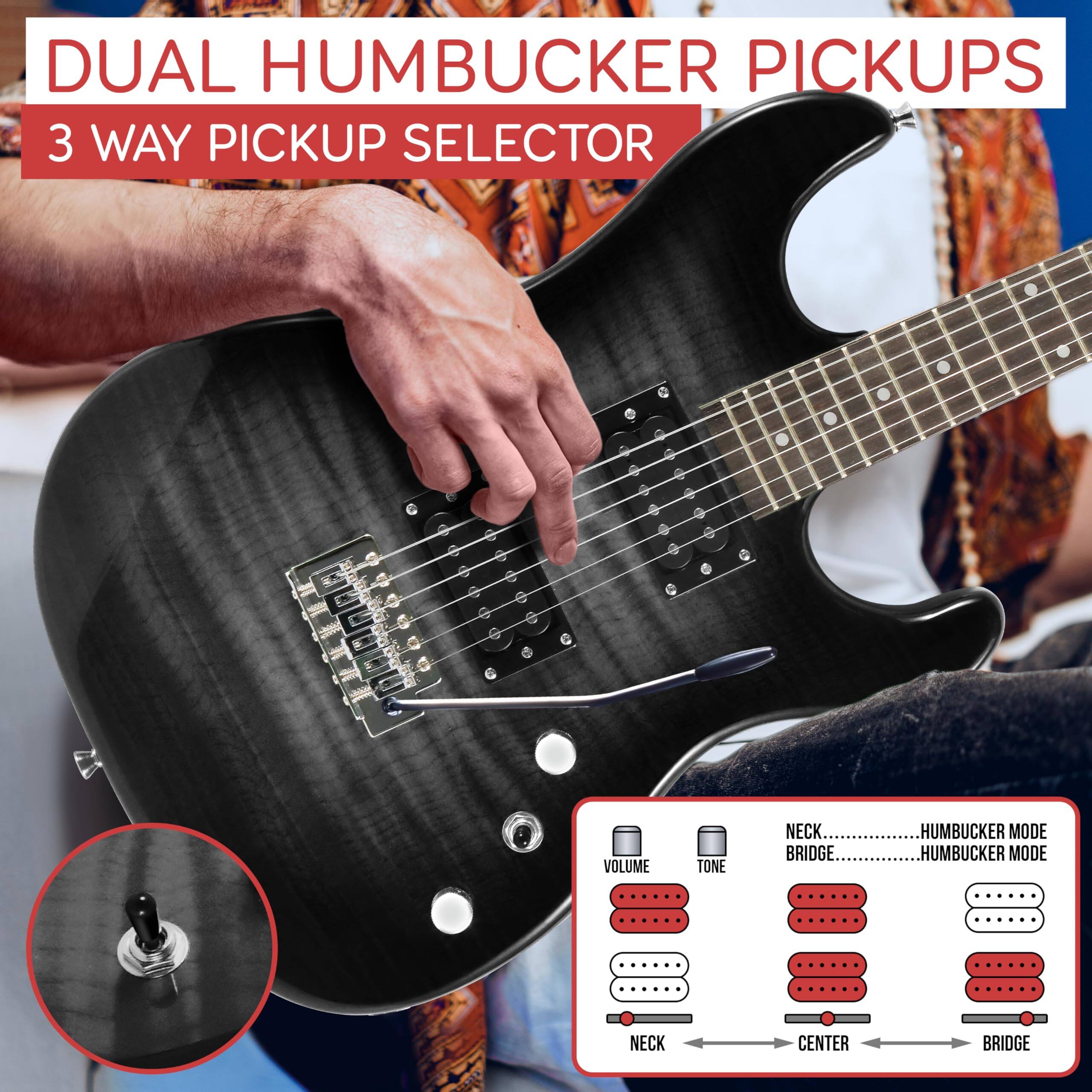 DUAL HUMBUCKER PICKUPS  
3 WAY PICKUP SELECTOR  
VOLUME TONE  
NECK BRIDGE  
HUMBUCKER MODE  
HUMBUCKER MODE  
NECK CENTER BRIDGE