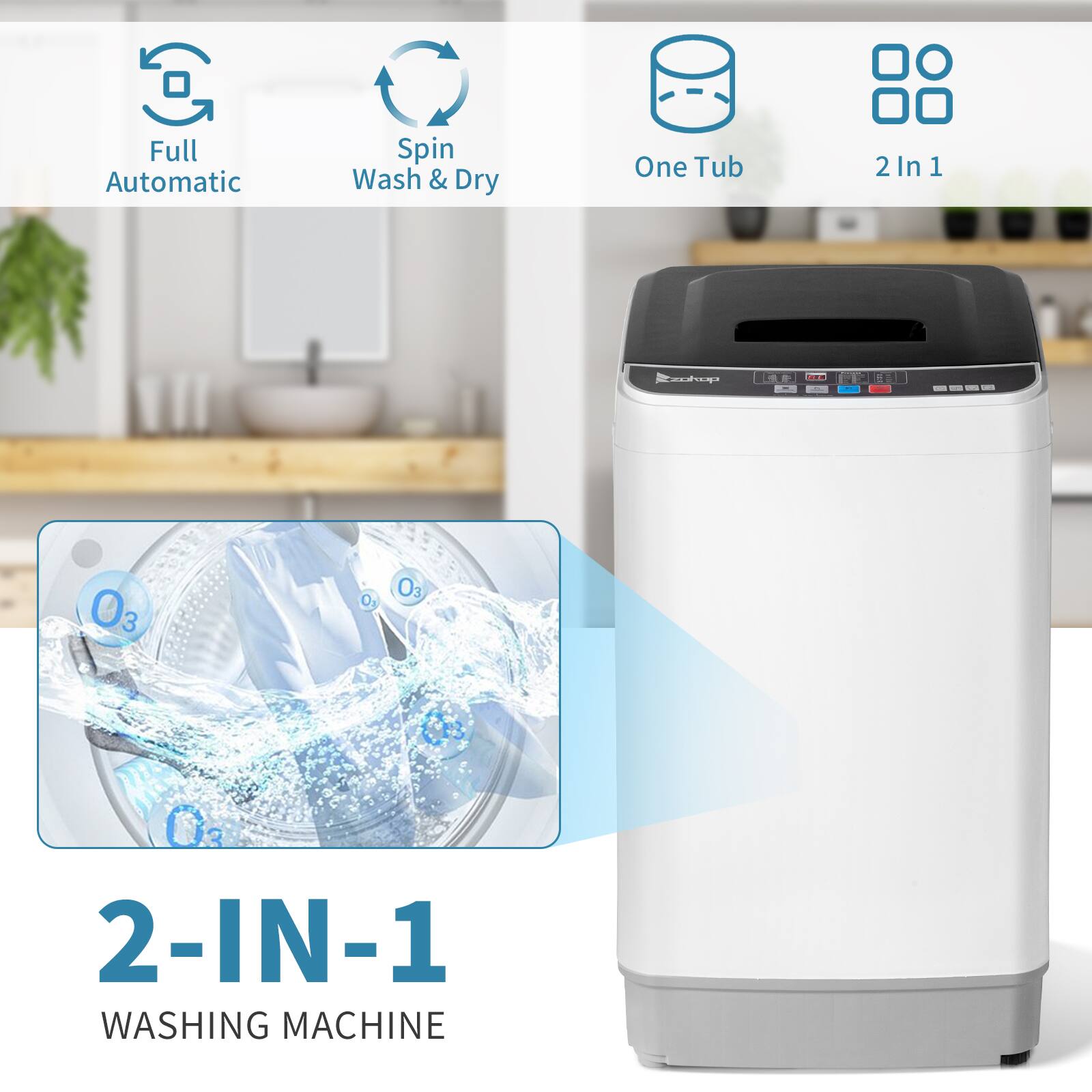 Full Automatic Spin Wash & Dry  
One Tub 2 In 1  
2-IN-1 WASHING MACHINE