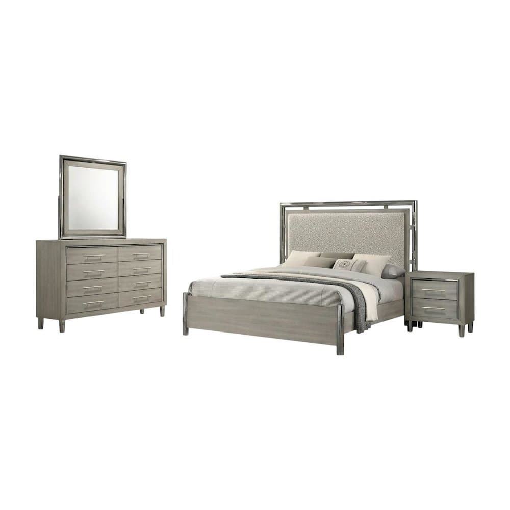 New Classic Furniture - Lennox 4Pc Wood Bedroom Set w Nightstand - Gray