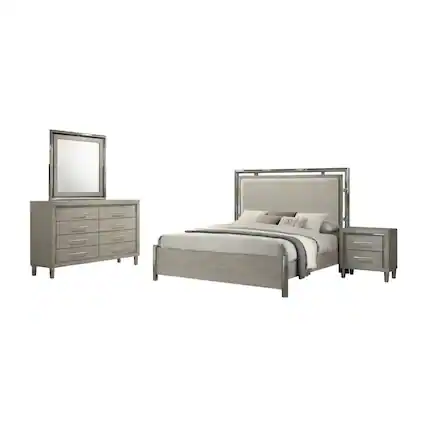 Front. New Classic Furniture - Lennox 4Pc Wood Bedroom Set w Nightstand in Gray - Gray.