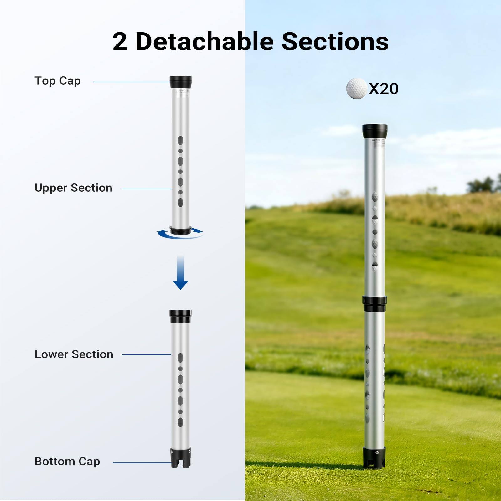2 Detachable Sections

Top Cap  
Upper Section  
Lower Section  
Bottom Cap  

X20