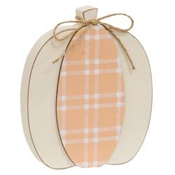 Back. BreeBe - *Cream & Orange Plaid Wooden Pumpkin Sitter 2 Asstd. - Ivory, Orange.