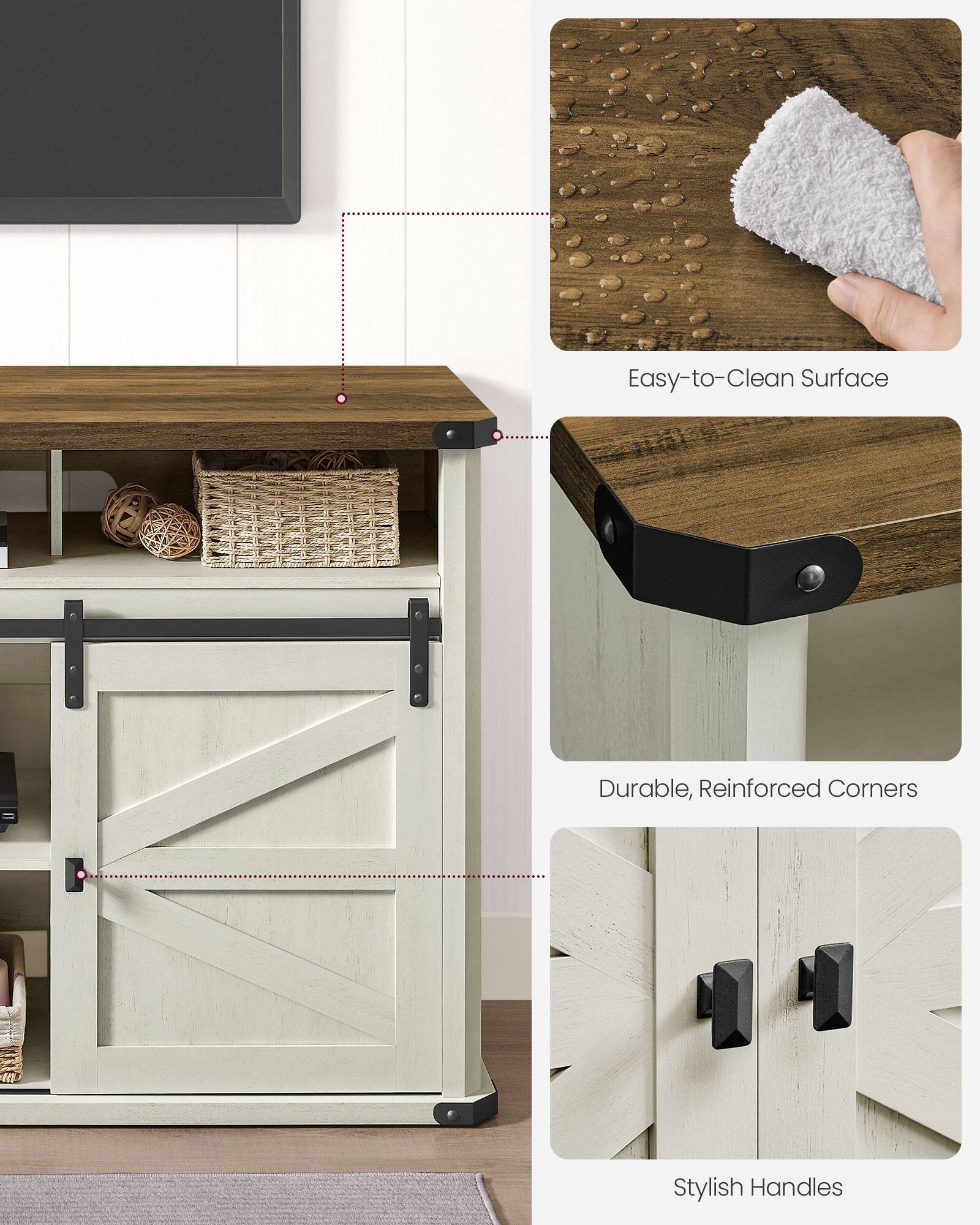 Easy-to-Clean Surface  
Durable, Reinforced Corners  
Stylish Handles