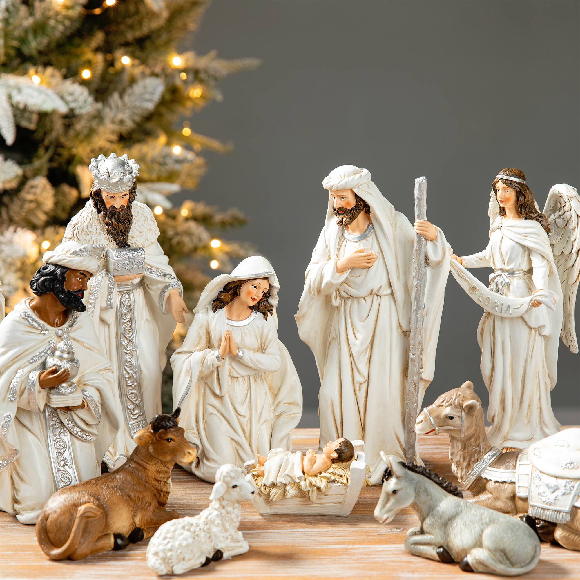 Glitzhome 12pcs Resin Nativity Figurine Set Ivory - Best Buy