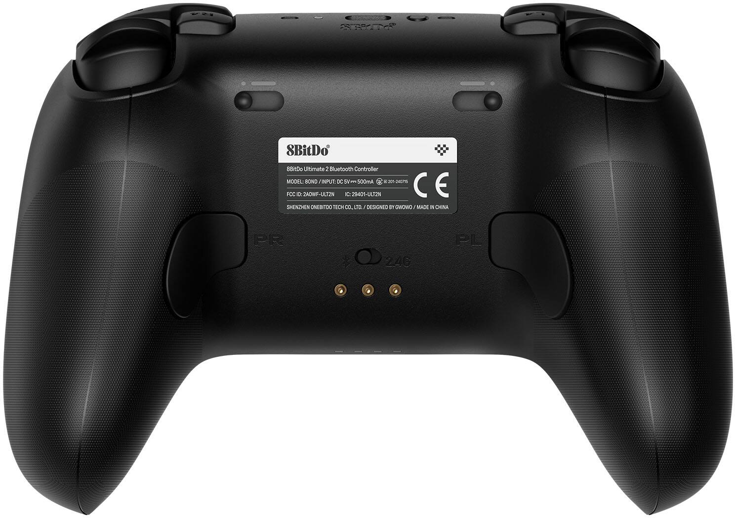 8BitDo Ultimate 2 Bluetooth Controller  
MODEL: BOND / INPUT: DC 5V = 500mA  
FCC ID: 2A0WF-ULT2N  
IC: 29401-ULT2N  
SHENZHEN ONEBITDO TECH CO., LTD. / DESIGNED BY GWOWO / MADE IN CHINA