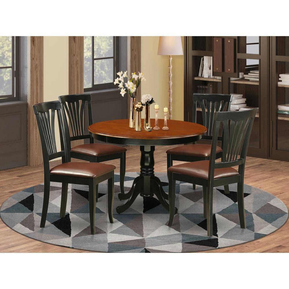 Back. East West Furniture - 5 Pc set with a Round Dinette Table and 4 Leather Kitchen Chairs in Black - Black.