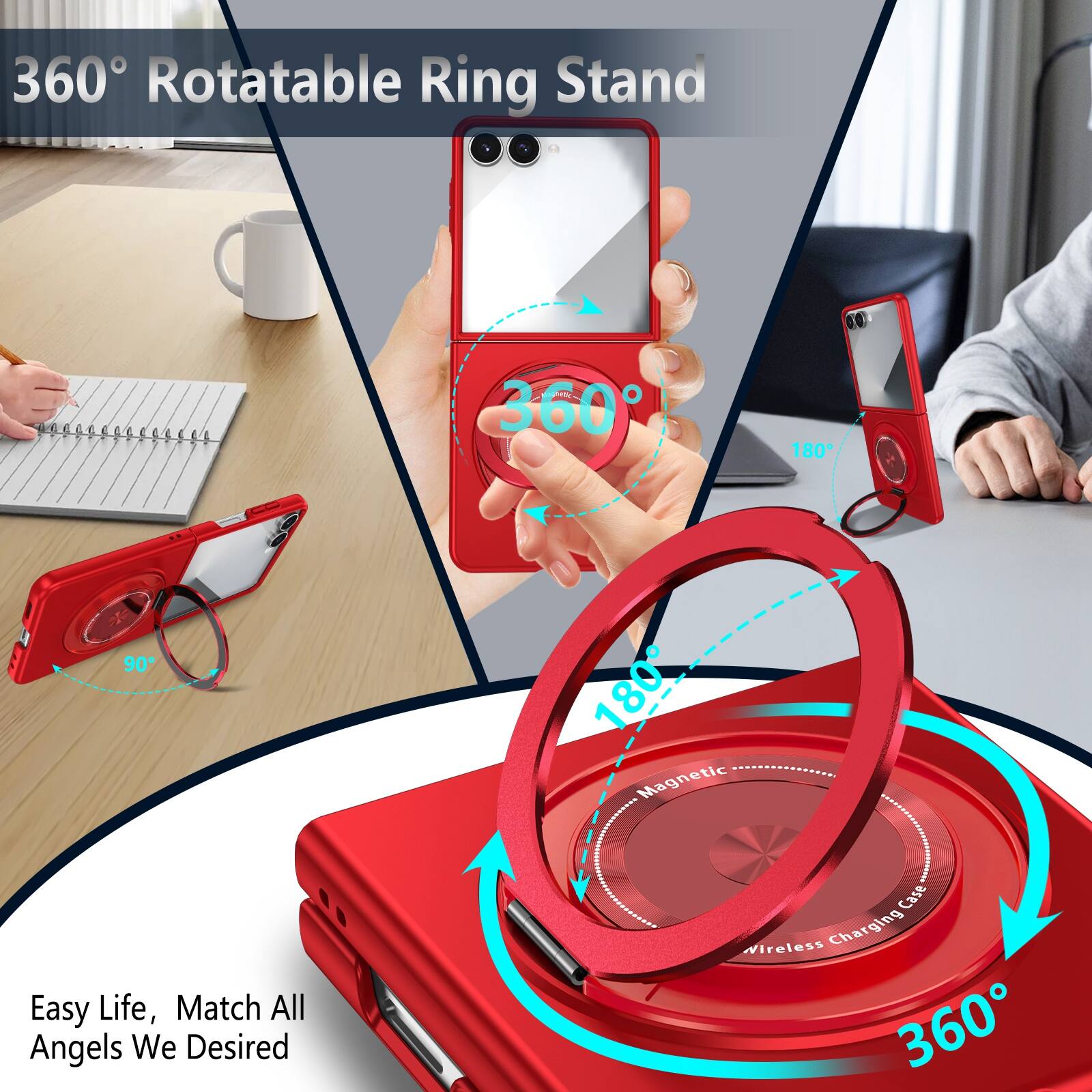 360° Rotatable Ring Stand

Easy Life, Match All Angels We Desired

Wireless Charging Case