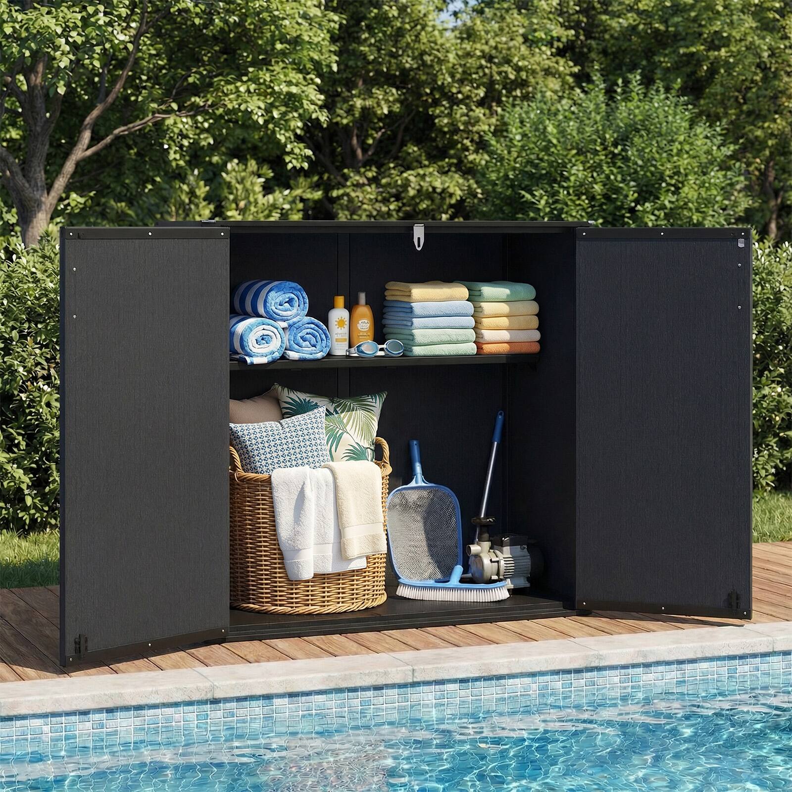 Alt View 3. Costway - Costway Outdoor Storage Shed, Cu.ft All-Weather Storage Box with Floor, Lockable Door - Black.