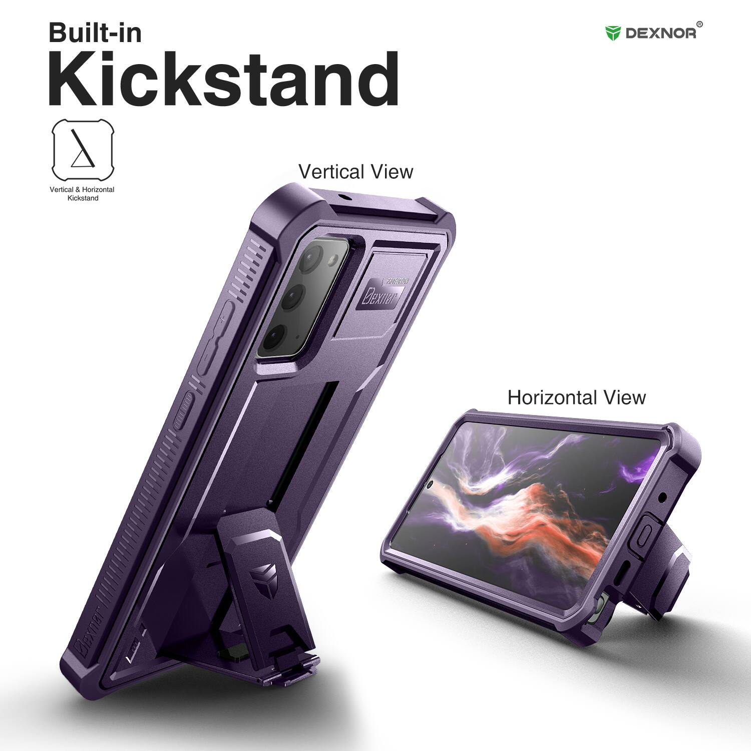 Built-in Kickstand, Vertical View, Vertical & Horizontal Kickstand, DEXNOR Uno Bexen, Horizontal View