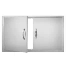 VEVOR - BBQ Access Door, 36W x 21H Inch Double Outdoor Kitchen Door, Stainless Steel Flush Mount Door, Wall Vertical Door - Silver