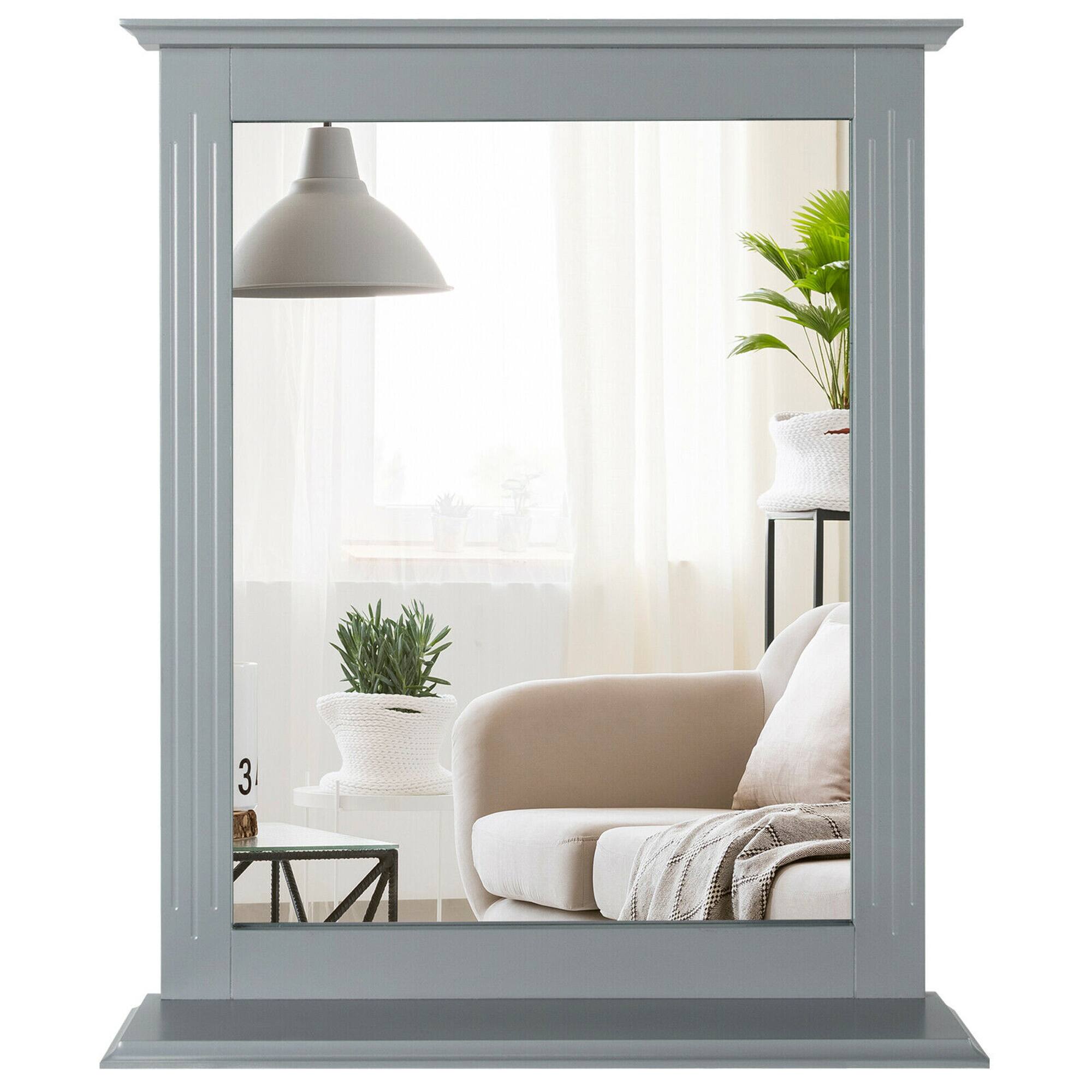 Alt View 8. Gymax - Gymax Bathroom Wall-Mounted Mirror W/Shelf Vanity Makeup Mirror Multipurpose Gray - Grey.