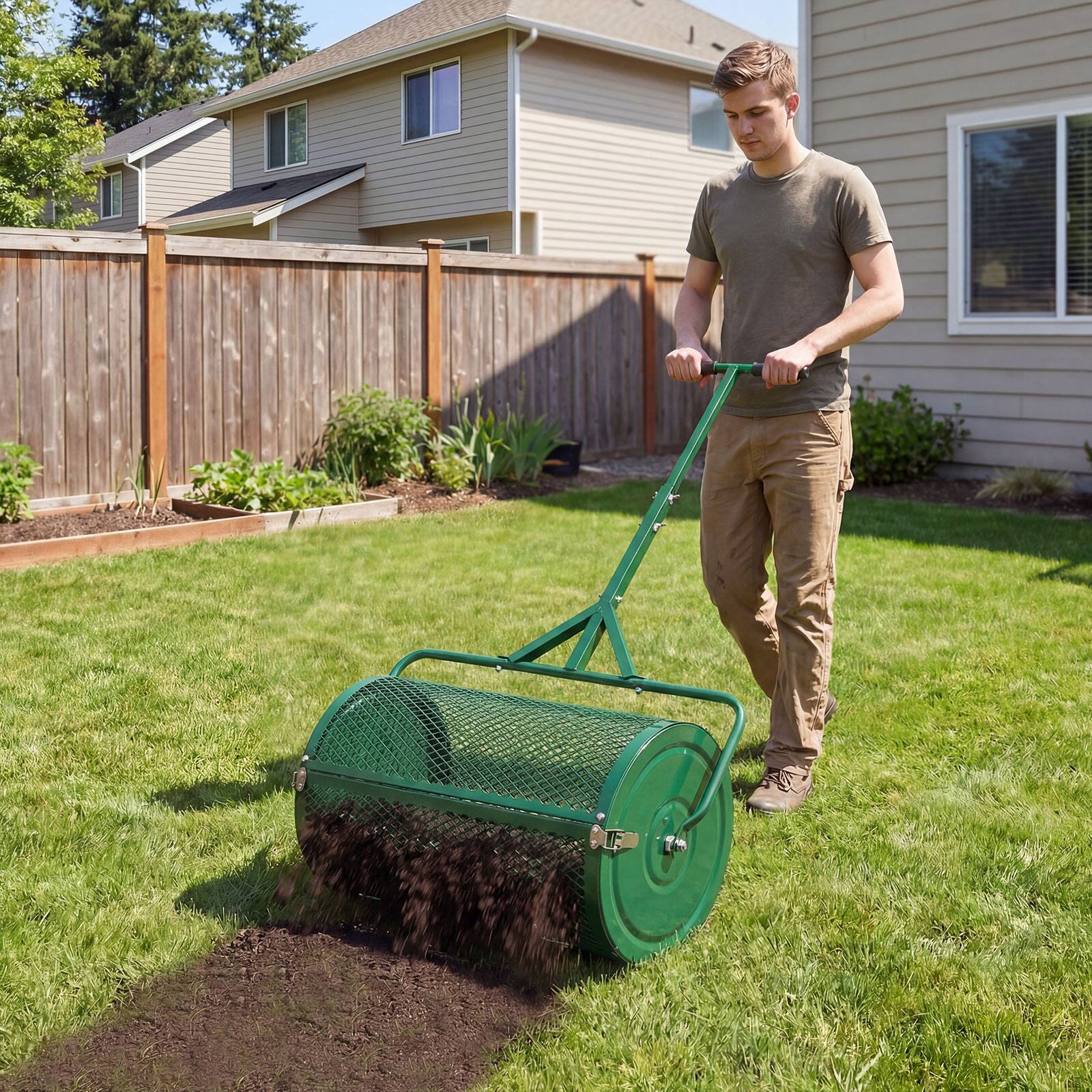 Alt View 3. Gymax - Gymax 24'' Compost Spreader w/ Height-Adjustable T-Shaped Handle for Lawn Garden Green - Green.