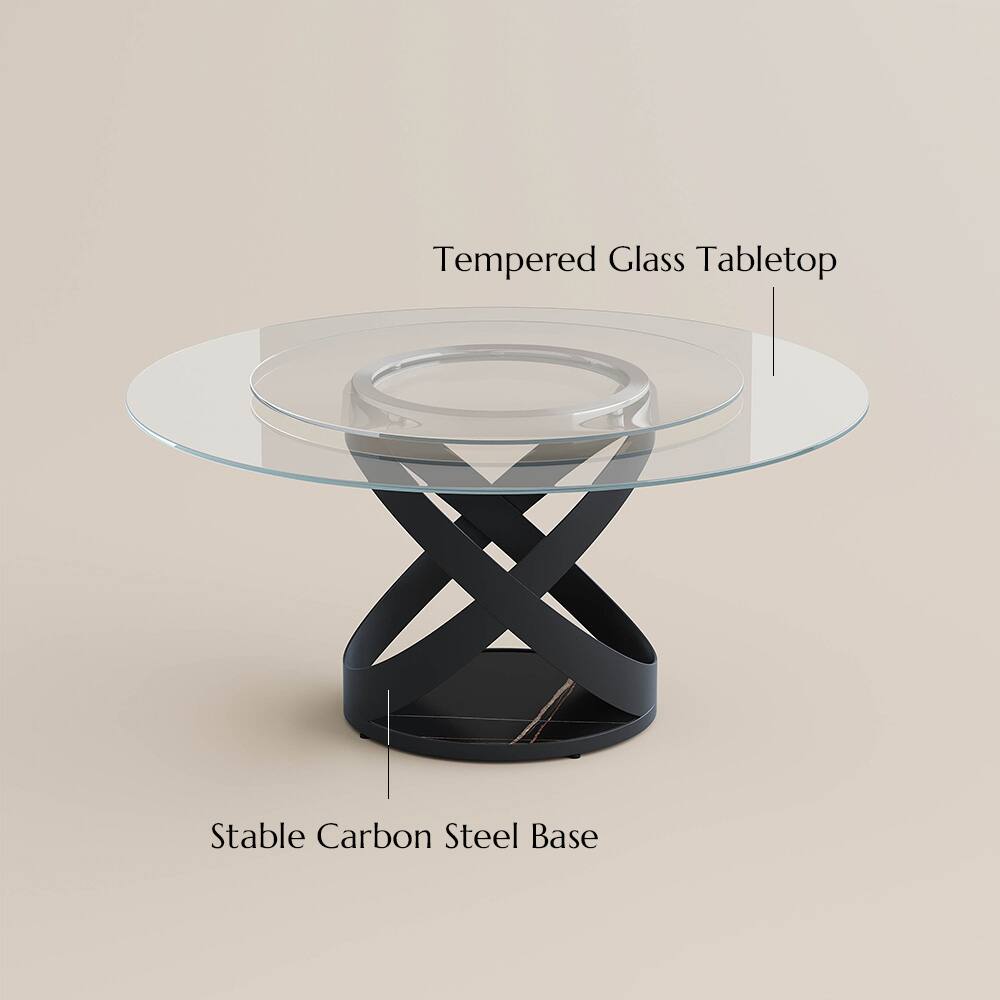 Tempered Glass Tabletop  
Stable Carbon Steel Base