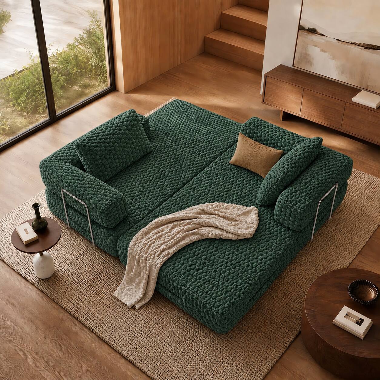 Alt View 4. Famapy - Convertible Folding Sofa Bed Couch 2-in-1 Loveseat with Plush Fabric Detachable Metal Support Brackets for Living Room - Dark Green.