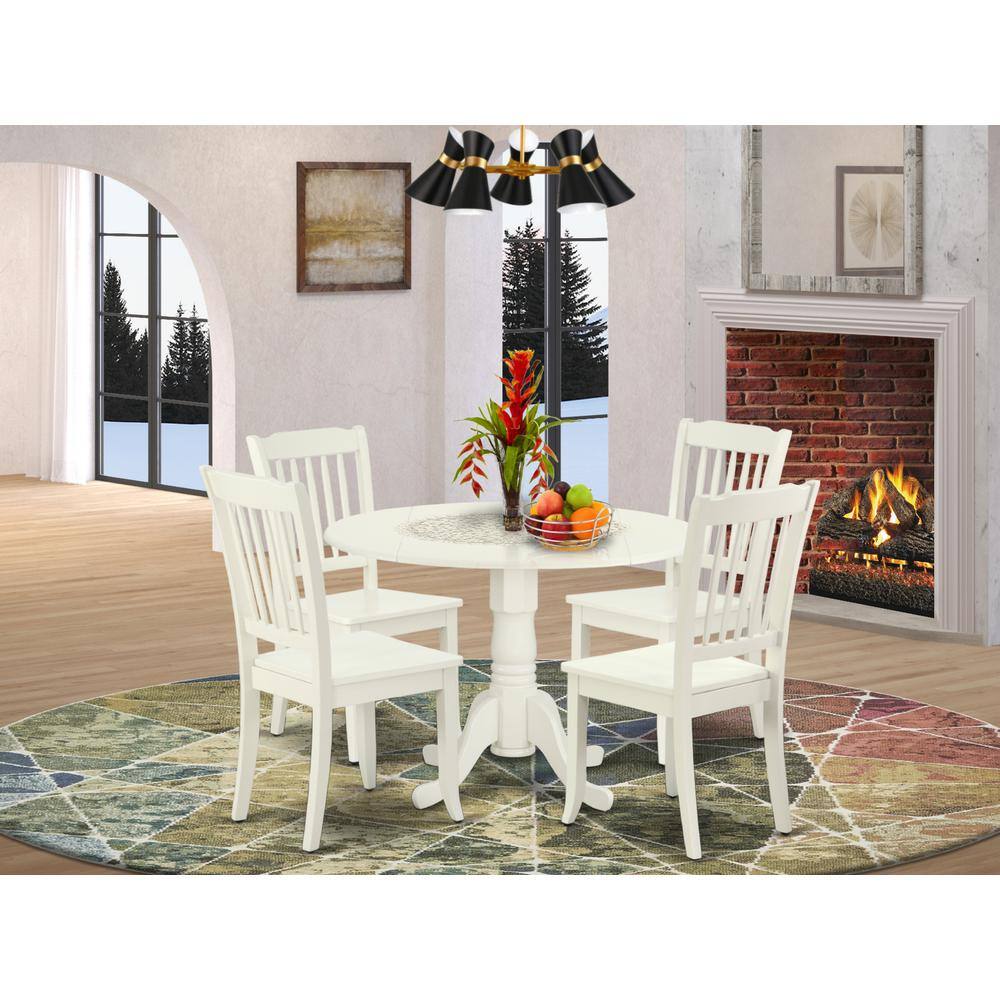 Left. East West Furniture - Dining Room Set Linen White - Brown.