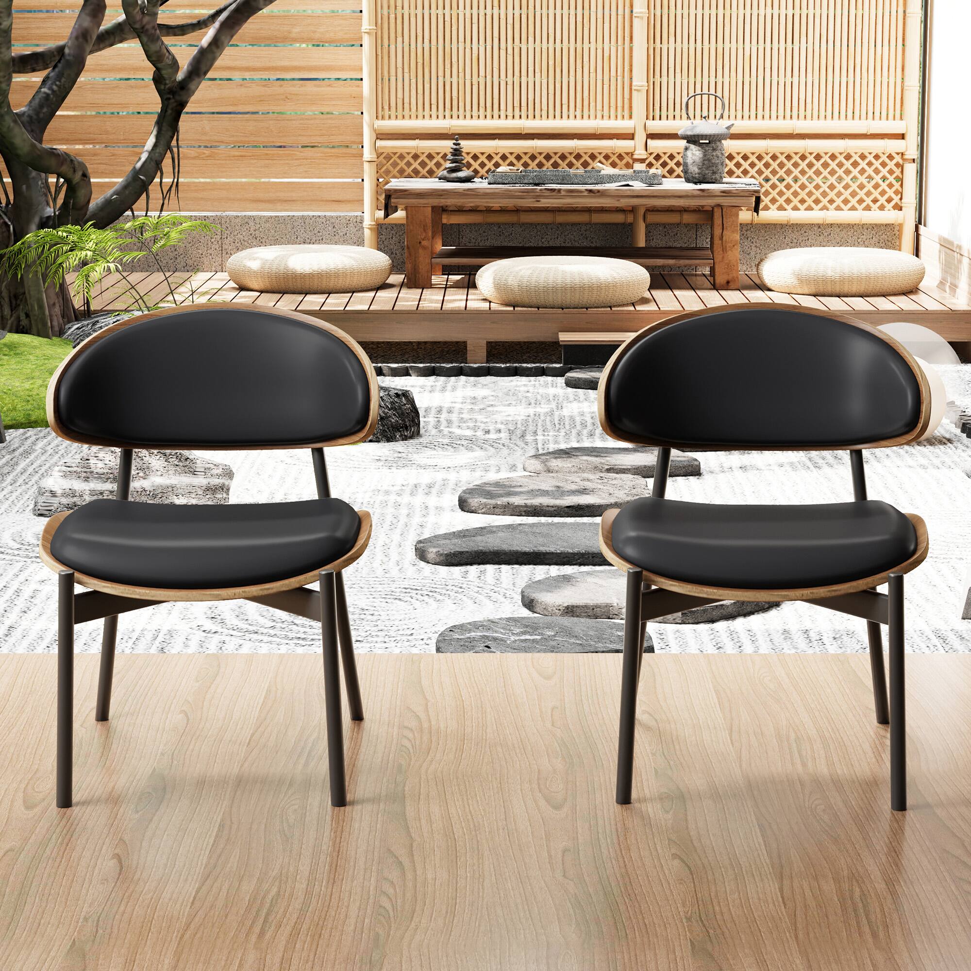 Back. luck idea - Dining Chairs Set of 2 Wood Grain Accent Arched Backrest - Black.