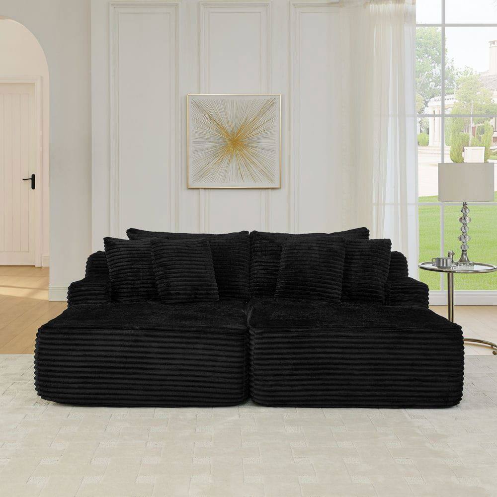 Alt View 4. Kadyn - 2-Person Velvet Lounger Sofa, Compressed Packaging with No Assembly Needed, Plush Low-Profile Loveseat, Black - Black.