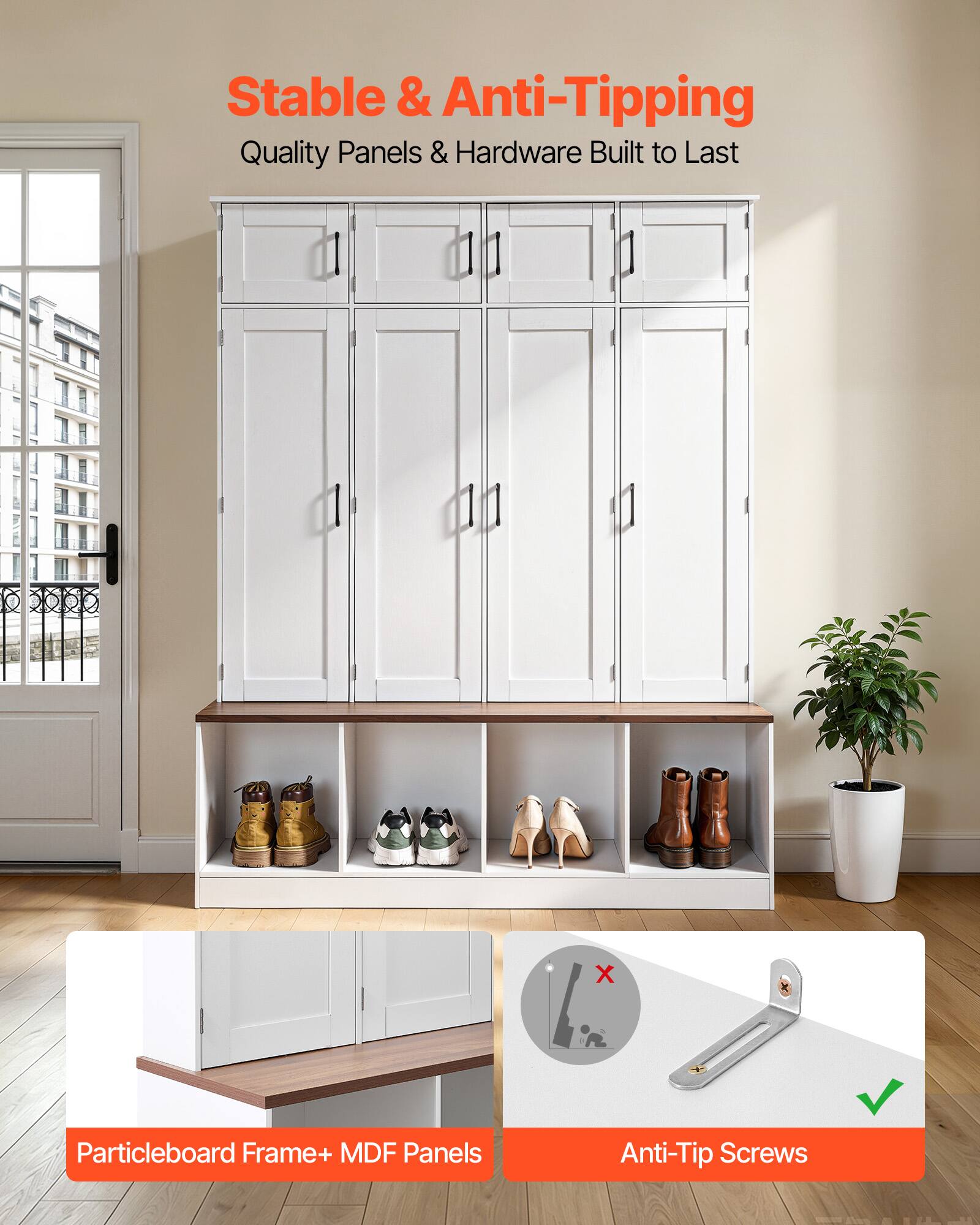 Stable & Anti-Tipping  
Quality Panels & Hardware Built to Last  

Particleboard Frame + MDF Panels  
Anti-Tip Screws