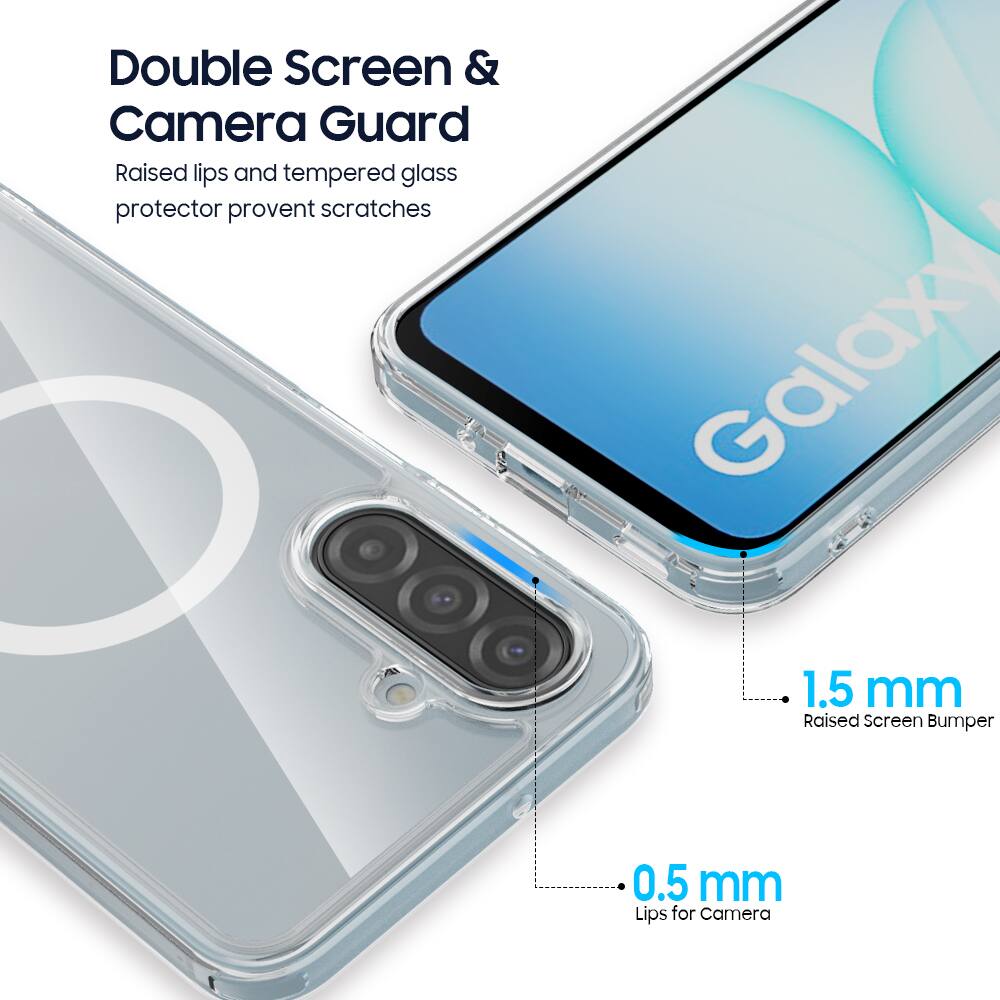 Double Screen & Camera Guard  
Raised lips and tempered glass protector prevent scratches  
Galaxy  
1.5 mm Raised Screen Bumper  
0.5 mm Lips for Camera