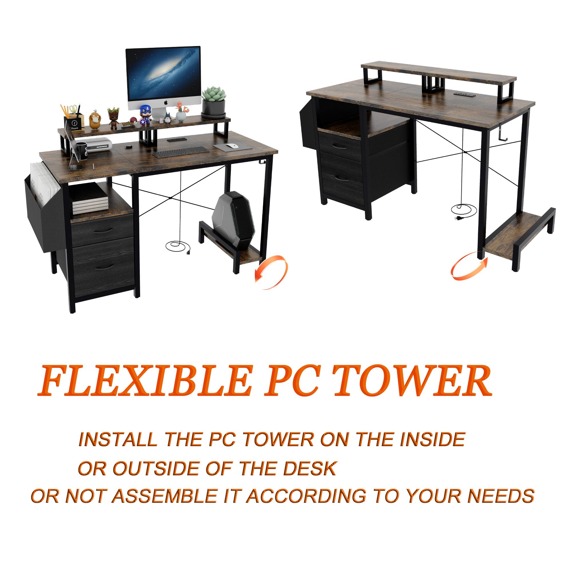 FLEXIBLE PC TOWER

INSTALL THE PC TOWER ON THE INSIDE OR OUTSIDE OF THE DESK OR NOT ASSEMBLE IT ACCORDING TO YOUR NEEDS