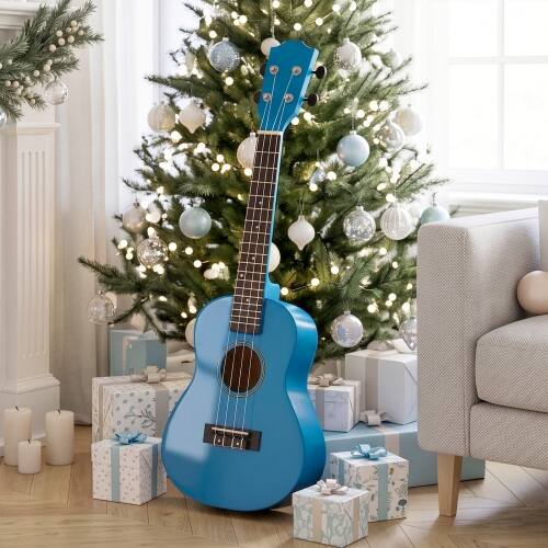 Left. Winado - 23" Basswood 4-String Concert Ukulele Kit  Includes Gig Bag, Strap, Picks, Strings and Cleaning Cloth - Blue.